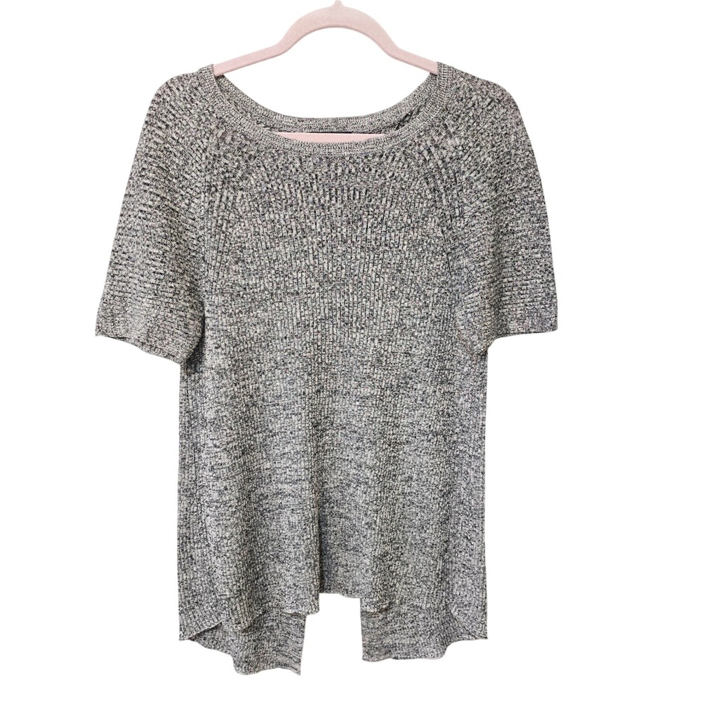 Eileen Fisher Women Small Gray Marled Hemp Blend Split Back Short Sleeve Sweater